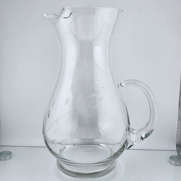Princess House Heritage Crystal Pitcher with Ice Lip 10.2" etched floral vintage - Picture 4 of 6